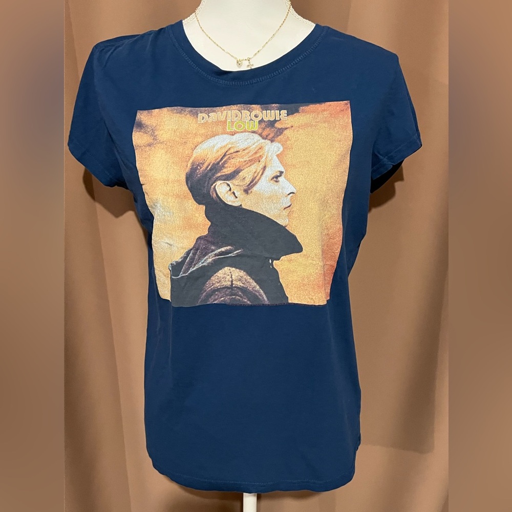David Bowie 'Low' Album Graphic Tee - Navy with Orange Print